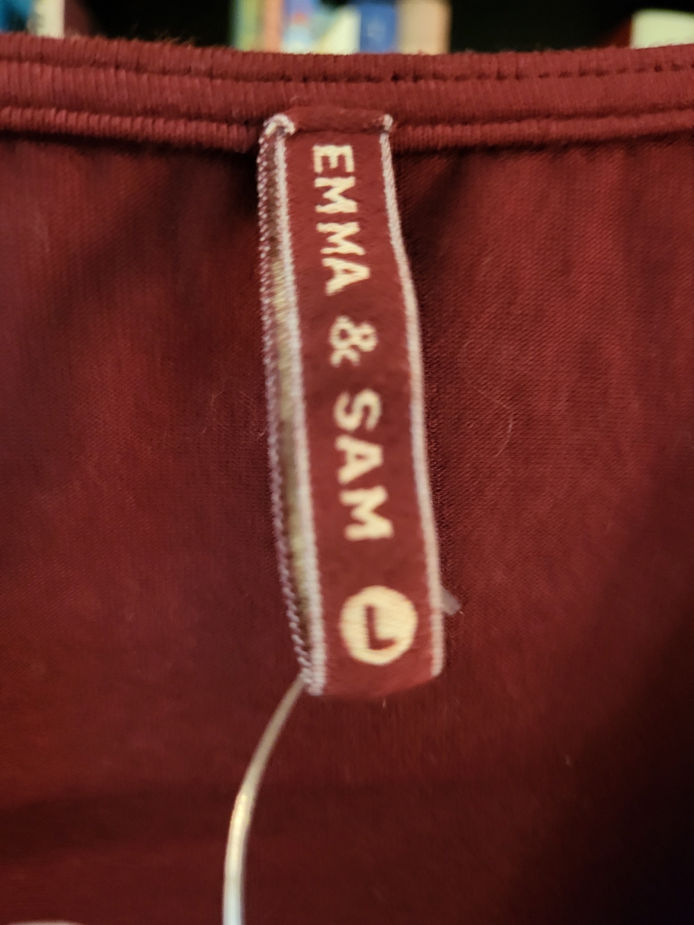 Emma & Sam Women's Burgundy Long Sleeve Lace-Up V-Neck Top - Size L - Picture 4 of 6